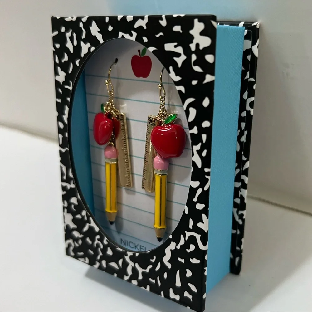 Apple and Pencil Kids Earrings - Picture 5 of 7
